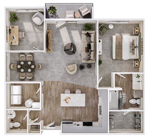 Floor plan for 1 bed, 1.5 baths, 1041 sqft